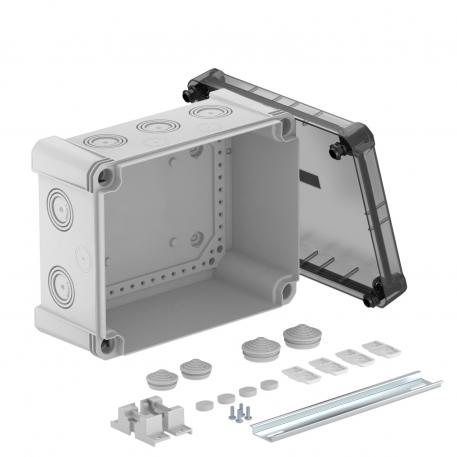 Puszka odgałęźna X 16 z szyną kołpakową 227x177x110 | 10 | IP 67 | szara / przezroczysta