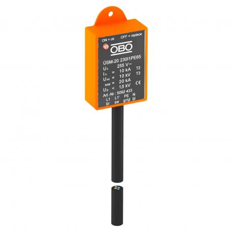 Ochrona przeciwprzepięciowa do systemów LED ÜSM-20-230I1PE65 1+N/PE | 255 | IP 65