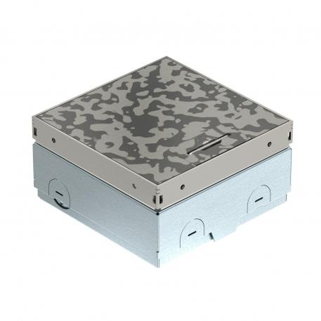 UDHOME-ONE floor socket, without floor covering recess, freely equippable, stainless steel, decorative plate: spots 