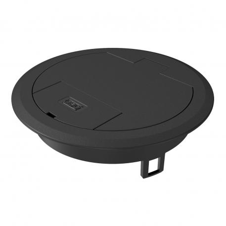 Service outlet with hinged cover and cord outlet, GES R2 suchy | Narzędzia | IP 20 | do 500 N | grafitowo-czarny; RAL 9011 | Poliamid